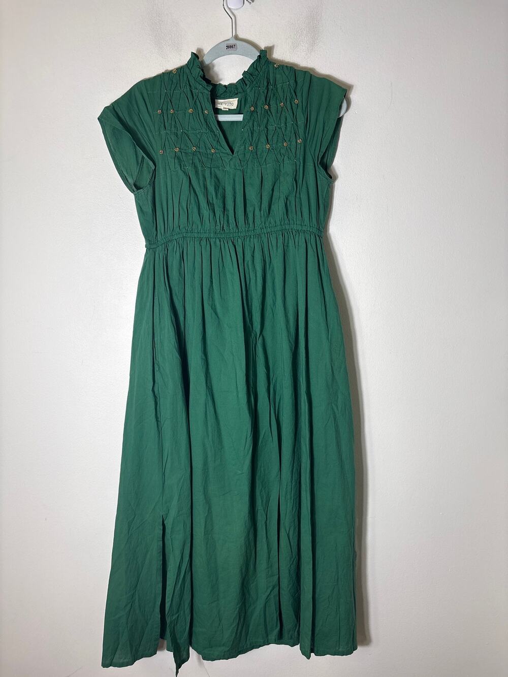 Ex Voto Darker Green Cap Sleeve Cotton Maxi Dress Sz XS